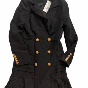 Donna Richardson black blazer dress with pleated skirt detail